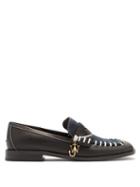Matchesfashion.com Jw Anderson - Topstitched Leather And Suede Loafers - Womens - Black Navy