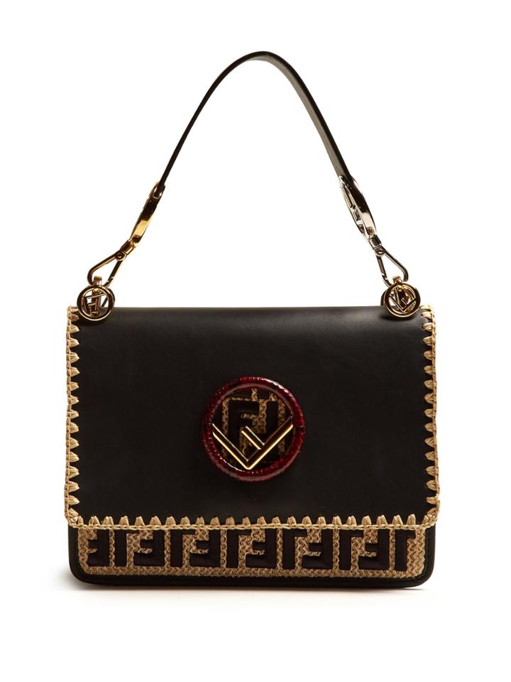 Fendi Kan I Embroidered-raffia Leather Shoulder Bag