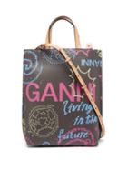 Ganni - Space Is The Place-print Recycled-leather Bag - Womens - Brown Multi