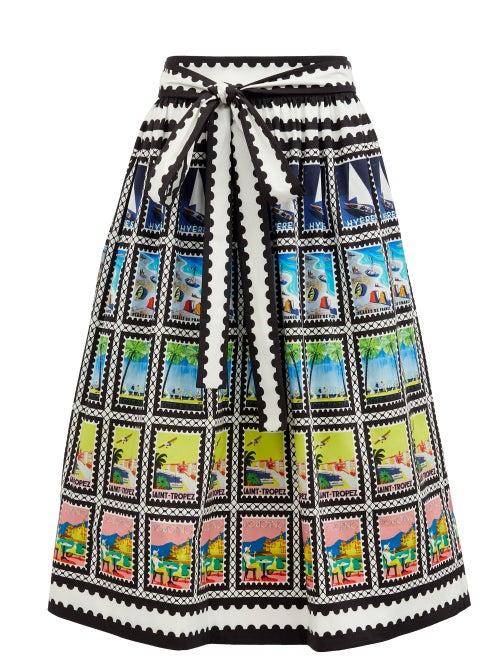 Matchesfashion.com Mary Mare - Paloma Postage Stamp-print Cotton-blend Midi Skirt - Womens - Black Print