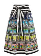 Matchesfashion.com Mary Mare - Paloma Postage Stamp-print Cotton-blend Midi Skirt - Womens - Black Print