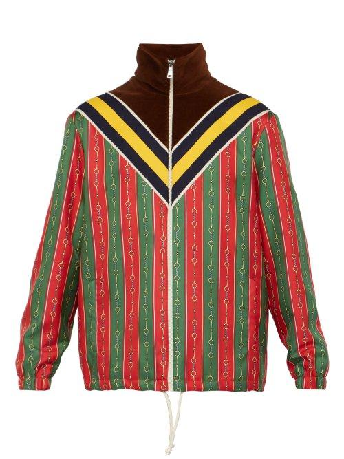 Matchesfashion.com Gucci - Horse Bit Striped Silk Satin Jacket - Mens - Brown Multi