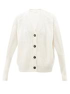 Co - V-neck Ribbed Wool-blend Cardigan - Womens - Ivory