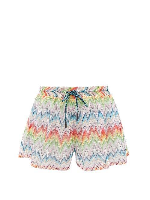 Missoni - Drawstring-waist Zigzag-jacquard Mesh Shorts - Womens - Multi