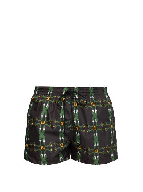 Matchesfashion.com Fendi - Ff Logo Snake Print Swim Shorts - Mens - Black Multi