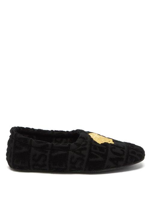 Versace - Medusa-embroidered Cotton-velvet Slippers - Mens - Black