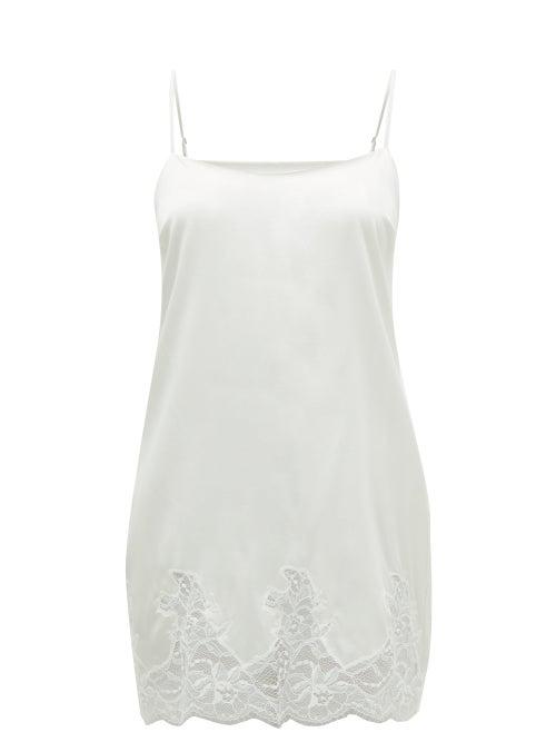 Ladies Lingerie Fleur Of England - Signature Lace-trimmed Silk-blend Slip Dress - Womens - White