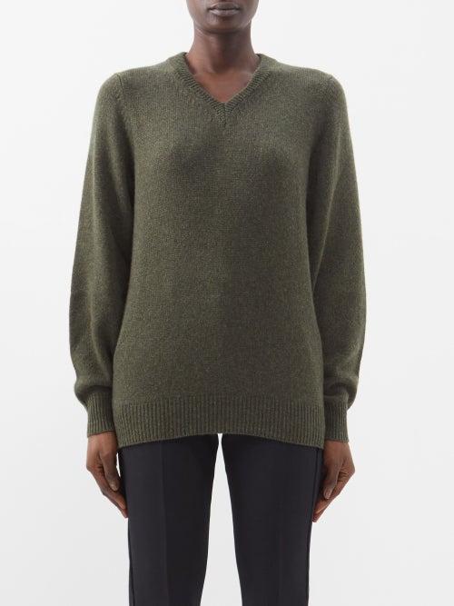 Khaite - Waverly V-neck Cashmere Sweater - Womens - Khaki