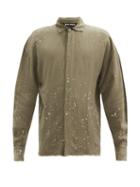 Matchesfashion.com Palm Angels - Paint-splatter Logo-print Linen-blend Shirt - Mens - Green White