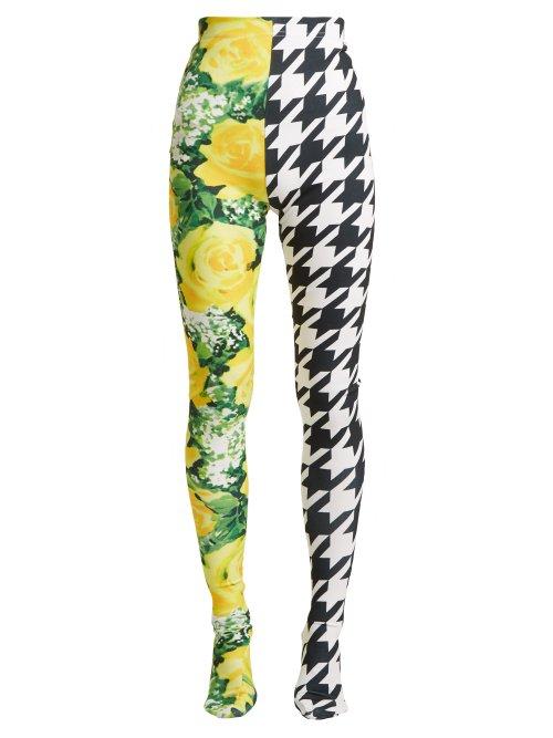 Matchesfashion.com Richard Quinn - Flora And Houndstooth Print High Rise Leggings - Womens - Yellow Print
