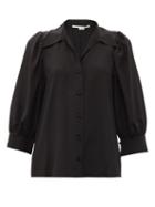 Matchesfashion.com Stella Mccartney - Reese Cropped-sleeve Silk-crepe Shirt - Womens - Black