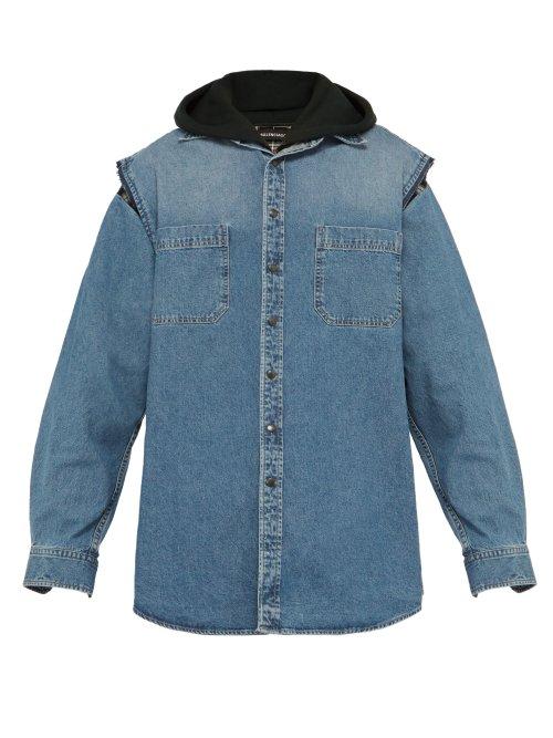 Matchesfashion.com Balenciaga - Double Layer Hooded Denim Jacket - Mens - Light Blue