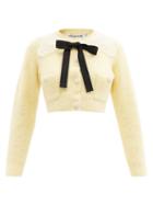 Ladies Rtw Self-portrait - Bow And Faux-pearl Embellished Cardigan - Womens - Yellow
