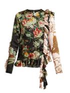 Matchesfashion.com By Walid - Nil Floral Print Ruffled Silk Blouse - Womens - Navy Multi