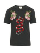 Gucci Snake Appliqu Cotton-jersey T-shirt