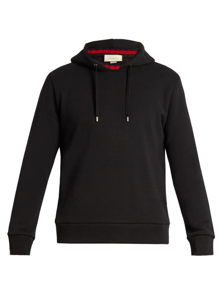 Gucci Ribbed-neck Hooded Cotton Sweatshirt