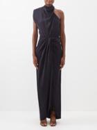 Johanna Ortiz - Through The Ages Polka Dot-jacquard Silk Dress - Womens - Dark Navy