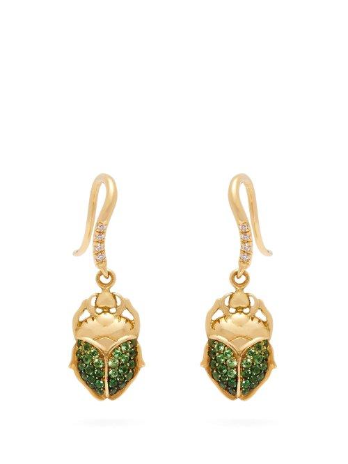 Matchesfashion.com Aurlie Bidermann Fine Jewellery - Scarab 18kt Gold, Diamond & Tsavorite Earrings - Womens - Green