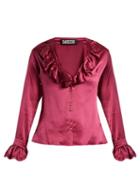 Matchesfashion.com Rockins - Ruffle Trimmed Silk Satin Shirt - Womens - Burgundy