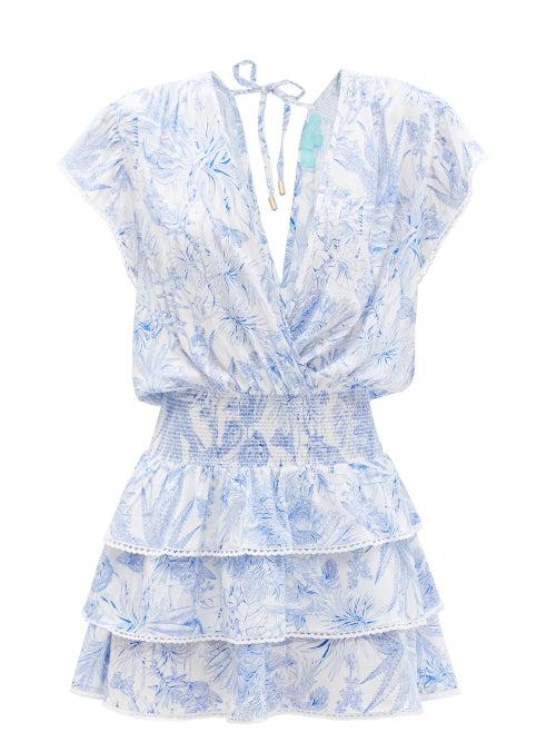 Melissa Odabash - Jess Tropical-print Voile Mini Dress - Womens - Blue White