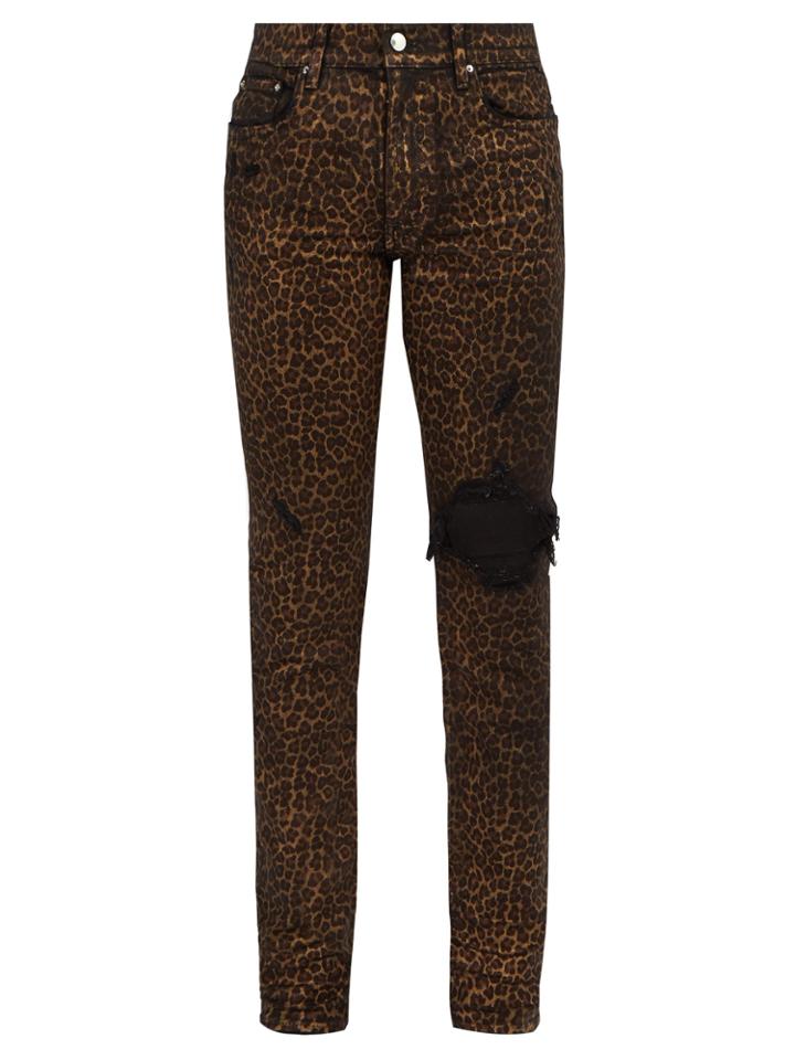 Amiri Foiled Leopard-print Slim-leg Jeans