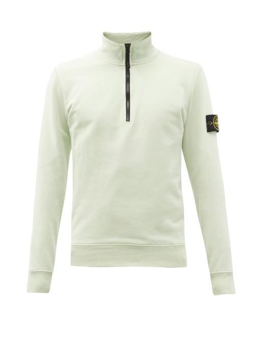 Matchesfashion.com Stone Island - Logo-patch Half-zip Cotton-jersey Sweatshirt - Mens - Light Green