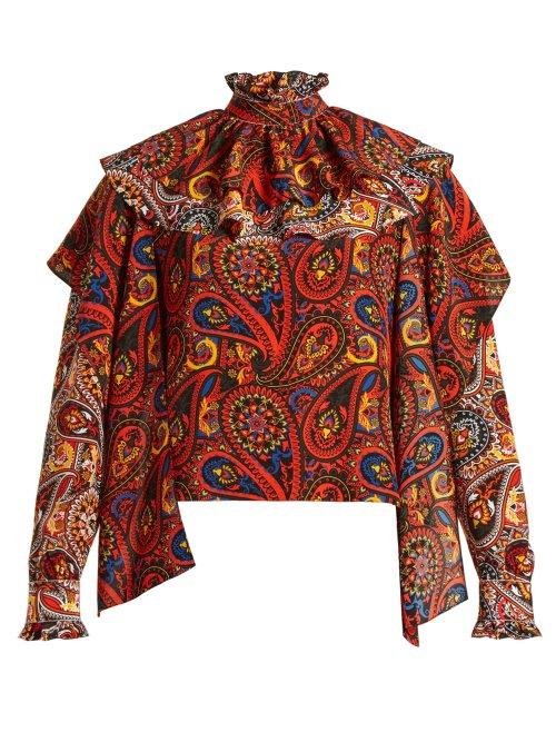 Matchesfashion.com Jw Anderson - Paisley Print Ruffle Trim Silk Blouse - Womens - Brown Multi