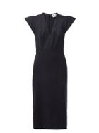 Matchesfashion.com Alexander Mcqueen - Structured-sleeve V-neck Grain-de-poudre Dress - Womens - Navy