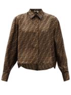 Ladies Rtw Fendi - Ff-jacquard Silk-twill Shirt - Womens - Brown