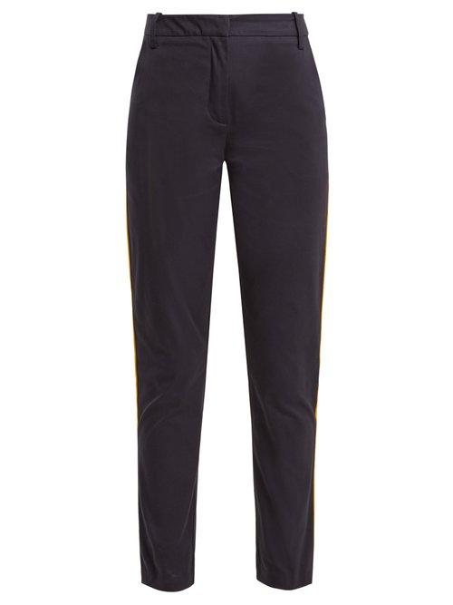 Matchesfashion.com Palmer//harding - High Rise Slim Leg Stretch Cotton Trousers - Womens - Navy