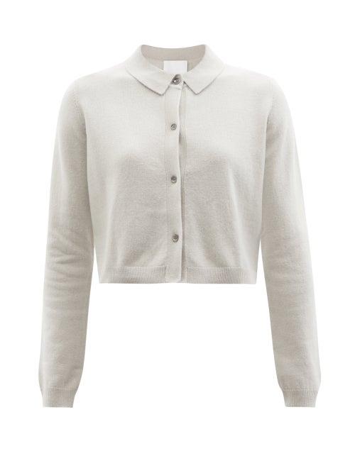 Allude - Polo-collar Wool-blend Cardigan - Womens - Light Grey