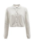 Allude - Polo-collar Wool-blend Cardigan - Womens - Light Grey