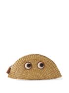 Anya Hindmarch - Eyes Leather-trim Raffia Clutch - Womens - Beige