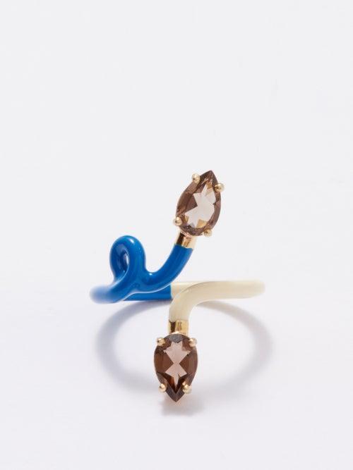Bea Bongiasca - Double Baby Vine Quartz, Enamel & 9kt Gold Ring - Womens - Blue/ White