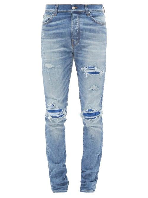 Amiri - Mx1 Suede-inset Distressed Skinny Jeans - Mens - Indigo