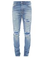 Amiri - Mx1 Suede-inset Distressed Skinny Jeans - Mens - Indigo