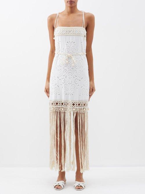 Zimmermann - Vitali Fringed Embroidered-lace Cotton Mini Dress - Womens - Ivory
