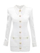 Matchesfashion.com Balmain - Buttoned Satin And Tweed Mini Dress - Womens - Cream
