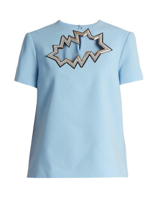 Christopher Kane Smash-motif Short-sleeved Wool-crepe Top