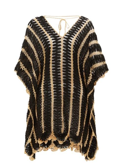 Matchesfashion.com My Beachy Side - Pan Tie-back Crochet-knitted Kaftan - Womens - Black