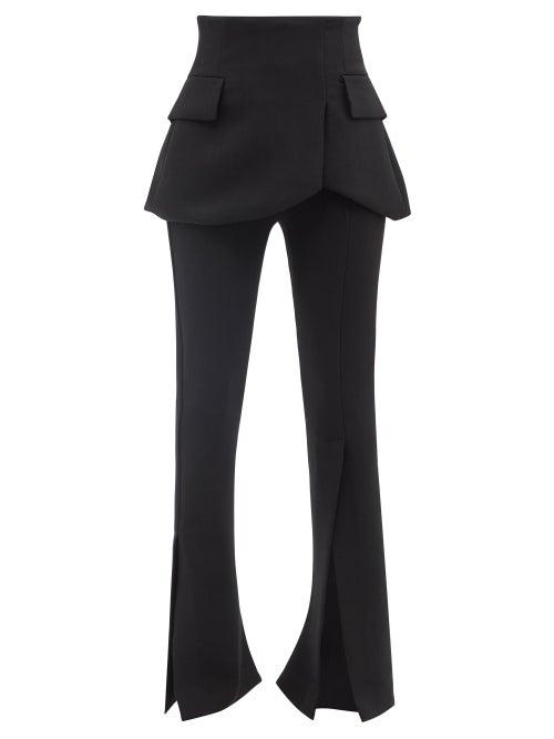 A.w.a.k.e. Mode - Peplum Slit-cuff Twill Trousers - Womens - Black