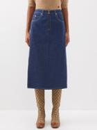 Gucci - Side-slit Denim Midi Skirt - Womens - Mid Denim