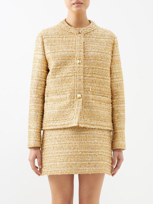 Valentino - Sequinned Tweed Jacket - Womens - Gold