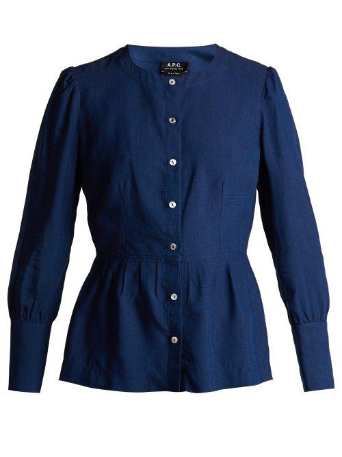 Matchesfashion.com A.p.c. - Peplum Hem Poplin Blouse - Womens - Indigo