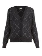 Matchesfashion.com Saint Laurent - Sequinned Argyle Mohair Blend Cardigan - Womens - Black Silver