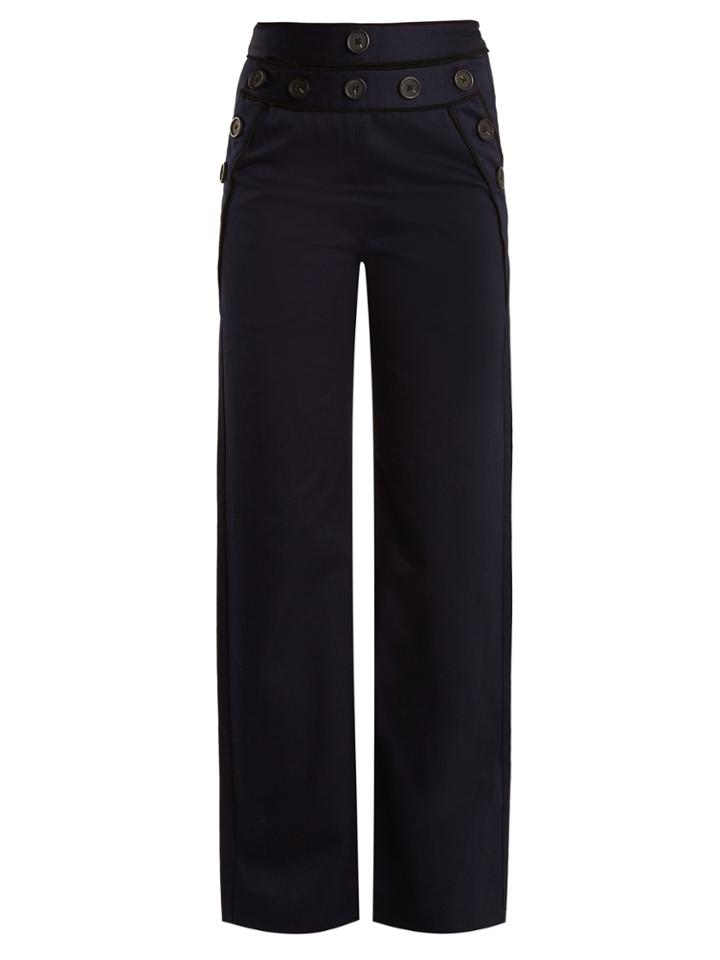 Self-portrait High-rise Wide-leg Canvas Trousers