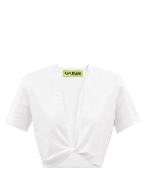 Gauge81 - Keila V-neck Twisted Cotton-jersey Cropped Top - Womens - White