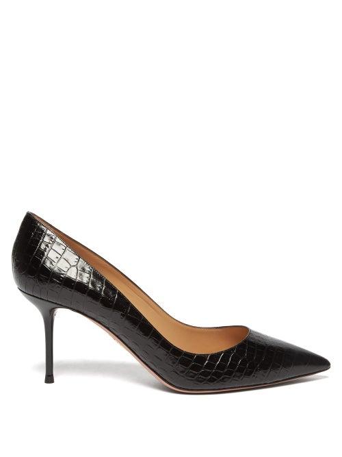 Matchesfashion.com Aquazzura - Purist 75 Crocodile Effect Leather Pumps - Womens - Black