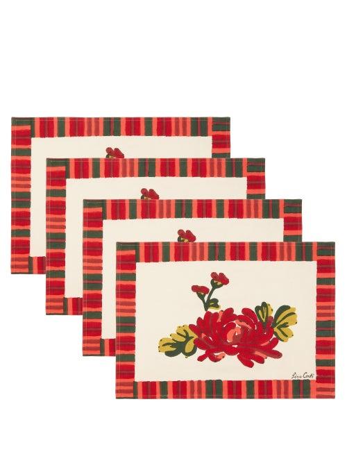 Lisa Corti - Set Of Four Vienna Floral-print Cotton Placemats - Womens - Cream Multi
