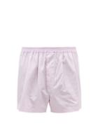 Charvet - Pleated Striped Cotton Boxer Shorts - Mens - Purple White